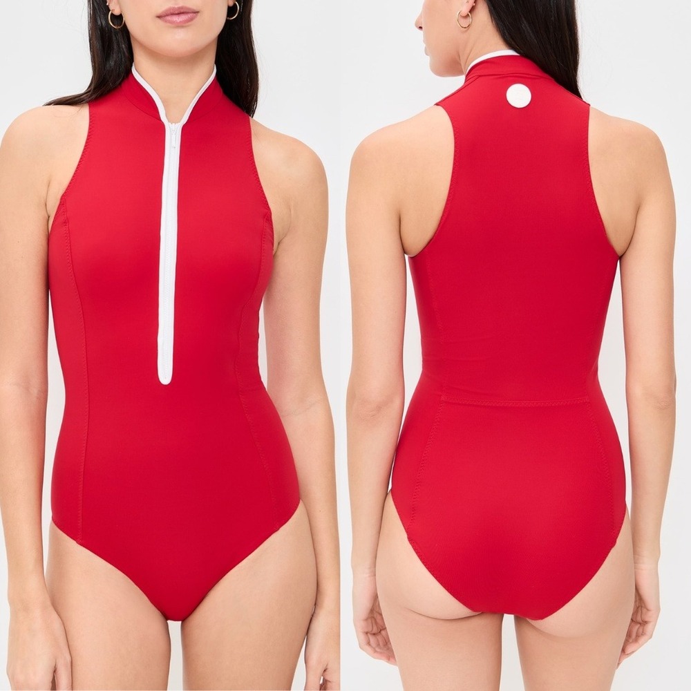 Hunza G‎ Swimsuit Katya Red Sleeveless Half Zip One Piece Size S